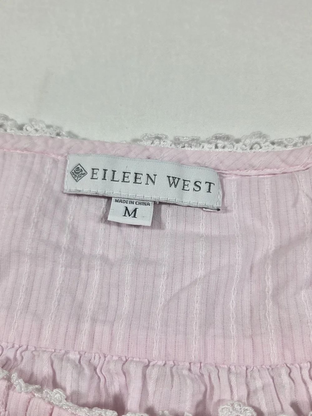 Eileen West Pale Pink Cotton Nightgown Smocked Bodice Lace Trim Sleeveless - Picture 5 of 13